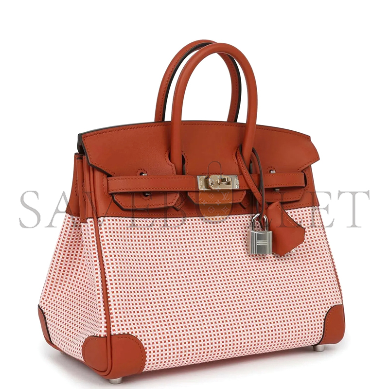 HERMES MASTER BIRKIN 25 SWIFT AND CANVAS BRIQUE PALLADIUM HARDWARE (25*18*13cm)